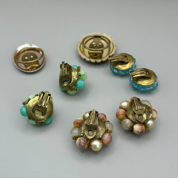 Vintage West Germany Jewelry Lot, 3 Clip-on Earrings & 2 Scarf Clips - Picture 2 of 2